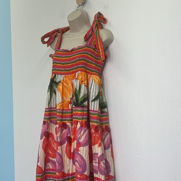 House Of Harlow 1960 - Tropical Fruit Colorful Stripes And Design Maxi Dress LG - Picture 7 of 12